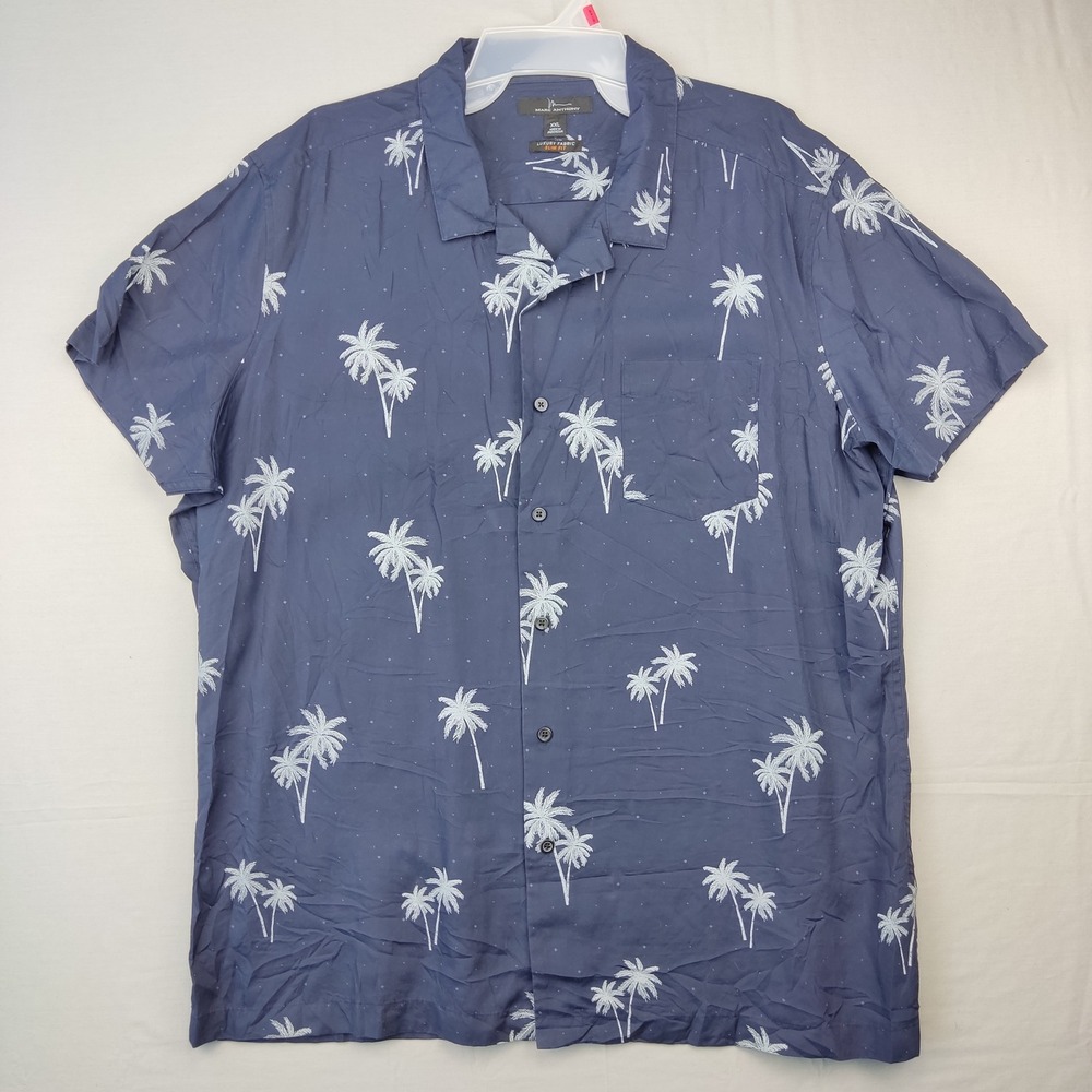 Marc Anthony Shirt Men XXL Blue Palm Tree Print Luxury Fabric Slim Fit Button Up